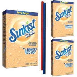 PaLiSoL Creations Peach Sun kist Sugar Free Drink Mix: Low Carb Zero Sugar - 3 Boxes of 6 Packs - 18 Packets Total, Zero Guilt! Keto Drink Mix - Comes with 2 Paper Straws and 1 Exclusive Sticker