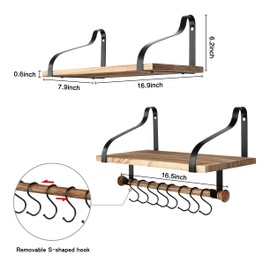 Gurfury Wooden Hanging Pot Rack with 8 hooks - Farmhouse Style Wall Mount Multifunctional Cookware Organizer Rack Kitchen Storage for Pans Utensils (Natural)