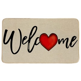 Decorhua Welcome Valentines Day Door Mat 17 x 29 Inch, Seasonal Love Heart Valentines Decorative Doormat Non-Slip Rubber Backed Entryway Rugs for Indoor Outdoor Entrance Floor DM041