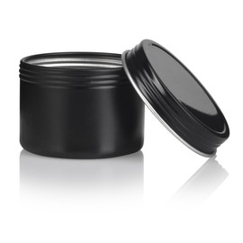 JUVITUS 2 oz Black Metal Tin Steel Deep with Twist Screwtop Cover (6 pack) + Labels