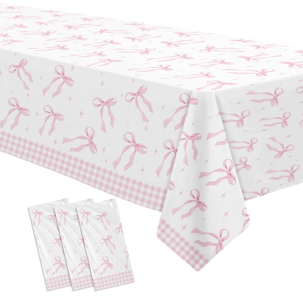 Srua Don Pink Bow Party Decorations Tablecloth, Girl Bow Theme