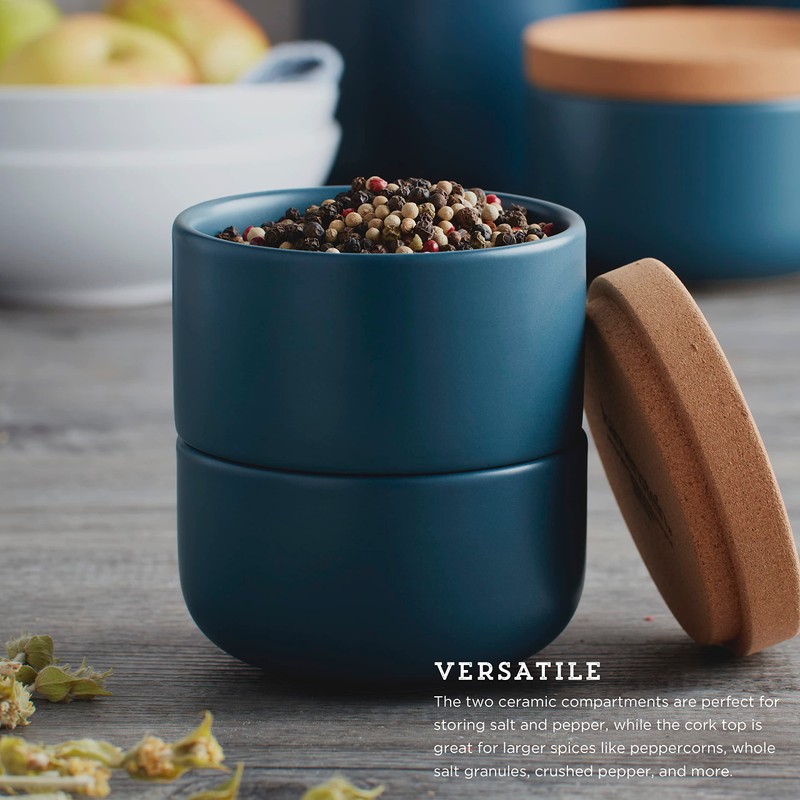 Ceramic and Cork 3 Piece Stackable Salt and Pepper Cellar