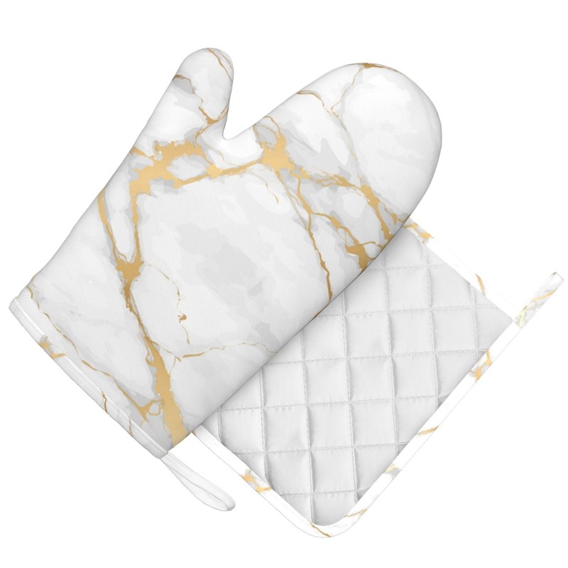 Oven Mitts and Pot Holders White Gold Marble Abstract Silicone