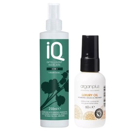 Argan Plus Hydrating Hair Repair Luxury Oil Treatment (60ml) with IQ Intelligent Haircare 10-in-1 Miracle Formula (250ml) Ultimate Haircare Duo, for Silky, Nourished, and Protected Hair