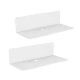efuturetime® 2 x Wall Shelves, White Acrylic, 23 x 9.5 cm, Floating Shelves, Floating Shelf, No Drilling with 4 Cable Clips, Display Shelf Wall, Mini Shelf for Office, Bathroom, Kitchen, Bedroom