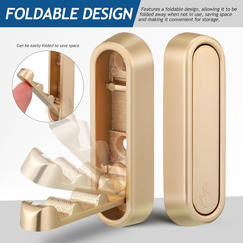 miyonsin Gold Foldable Wall Hooks, Metal Foldable Hooks Wall Wount