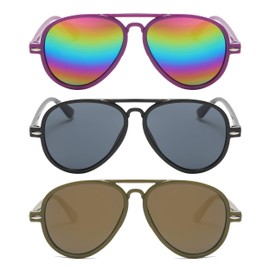 OWL 3Pcs Purple Brown Black Aviator Sunglasses for Kids UV400 Protection for Boys Girls Top Party Decoration