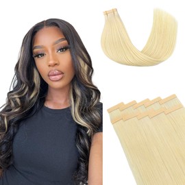 Lashey Tape in Hair Extensions Human Hair 25g 10pcs 16 Inch #613 Blonde Tape in Extensions with Highlighted Effect Straight Invisible Tape in Hair Extensions for Women
