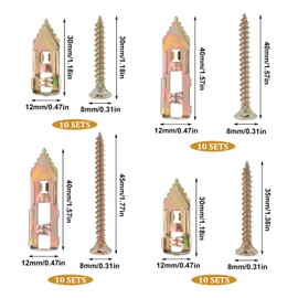 80 PCS Self-Drilling Anchors, Self Drilling Drywall Anchors with Screws Diferent Expansion Sizes Screw Set Gypsum Board Anchor Kit, Zinc Plated Steel Dry Wall Screws No Drilling Required (4 Sizes)