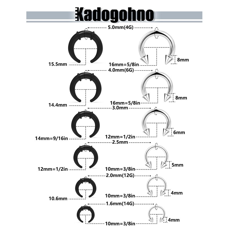 Kadogohno Pincher Septum Rings Piercing Gauge Kit Stretching Jewelry 14g