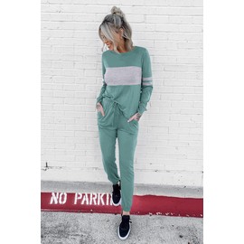 PRETTYGARDEN Women's Color Block 2 Piece 2025 Fall Tracksuit Crewneck Long Sleeve Tops Long Sweatpants Outfits Lounge Sets(Fruit Green,X-Large)