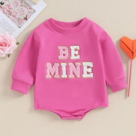 Socutebabe Newborn Baby Girl Valentines Outfit Kiss Me Shirts Crewneck Sweatshirt Bubble Romper Onesie Cute Spring Clothes (BE MINE Romper Pink,6-12 Months)