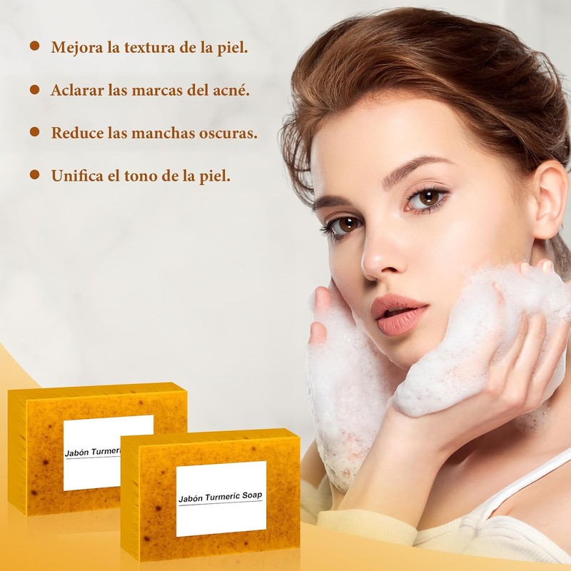 Jabón Curcuma Natural Exfoliante 2 Unidades Limpiador Rostro y Cuerpo