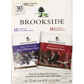 BROOKSIDE Dark Chocolate Candy Two Flavor Snack Pack, Pomegranate Flavor and Acai & Blueberry Flavors, 0.7 Ounce Package (30 Count)