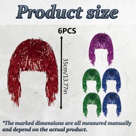 6 Pcs Party Wigs Made of Tinsel, Sparkling Party Wigs for Makeup Parties, Adult Male and Female Cosplay Headwear, Makeup Parties (Multiple Colors)