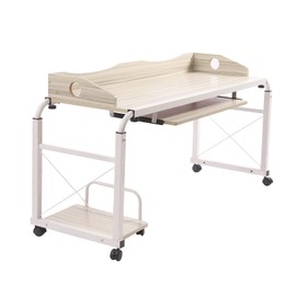 KOLHGNSE Overbed Table Adjustable Height Width, Rolling Computer Desk, Large Surface Lap Keyboard T Modern Maple Finish