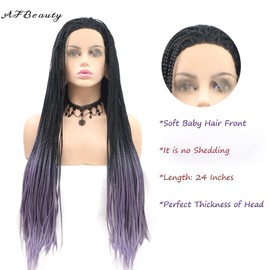 AFBeauty Black and Purple Braids Wig Long Synthetic Black Ombre Purple Micro Braided Wig Heat Resistant Fiber Afro Braids for Women 26 Inch