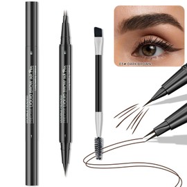 Eyebrow Pencil, Eyebrow Pen with Brush - Waterproof Brow Pen & Smudge-Proof 2-in-1 Liquid Brow Pen with Single/Double Fork Tips (Dark Brown)