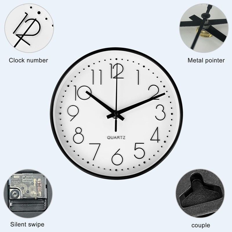 Gentpovth 8 Inch 20 cm Wall Clock, No Ticking Noise,