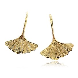 Sovats Women's Ginkgo Leaf Earring 925 Gold, Yellow Gold, No Gemstone