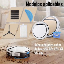 GFHGJH 30 Piezas de Repuesto para ILIFE Robot Aspirador V3 V3s V5 V5s V5s Pro, Incluye 5 filtros HEPA y 10 cepillos Laterales, 10 velcros y 5 Ropas de fregona para Polvo de Limpieza(5+10+10+5)