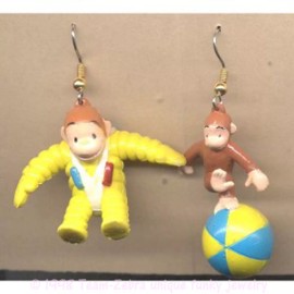 Team-Zebra BIG Retro Funky Monkey CURIOUS GEORGE EARRINGS Chimp Ape Cartoon Novelty Jewelry