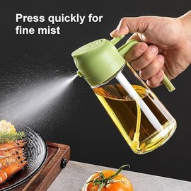 Tdgcdsm Olive oil spray bottle,2 in 1 oil dispenser and oil sprayer,16oz/470ml cooking spray bottle,Strong sealing and no oil leakage,for Air Fryer, Salad, Frying, BBQ(Green)
