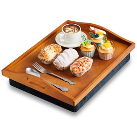 Tioncy Bamboo Lap Tray with Detachable Pillow 16.9'' x 13'' Lap TV Trays Lap Desk with Handles for Adults Eating in Recliner Breakfast Housewarming Gift(Vintage Brown,1 Piece)