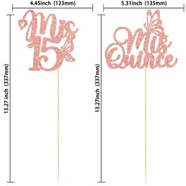 Gyufise 12Pcs Mis 15 Centerpiece Sticks Happy 15th Birthday Decorations Double Sided Glitter Hello 15 Fabulous Table Toppers Cheers to 15 Years Old Birthday Anniversary Party Decorations Rose Gold