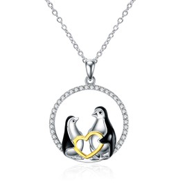 WINNICACA Animal Pendant Penguin/Rabbit/Elephant Necklace S925 Sterling Silver Cute Animal Jewellery for Mother Mother's Day, Sterling Silver, Cubic Zirconia