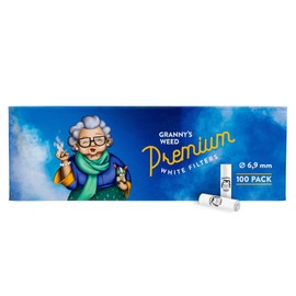 Granny's® Premium Activated Carbon Filter, 100 x Diameter 6.9 mm Filter Tips, Made of Vegan Coconut Activated Carbon, Pack of 100 in White in High-Quality Magnetic Packaging, Carbon Filter for