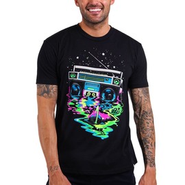 INTO THE AM Cosmic Beats Tshirt for Men - Short Sleeve UFO Space Design Shirts (Black, 3X-Large)