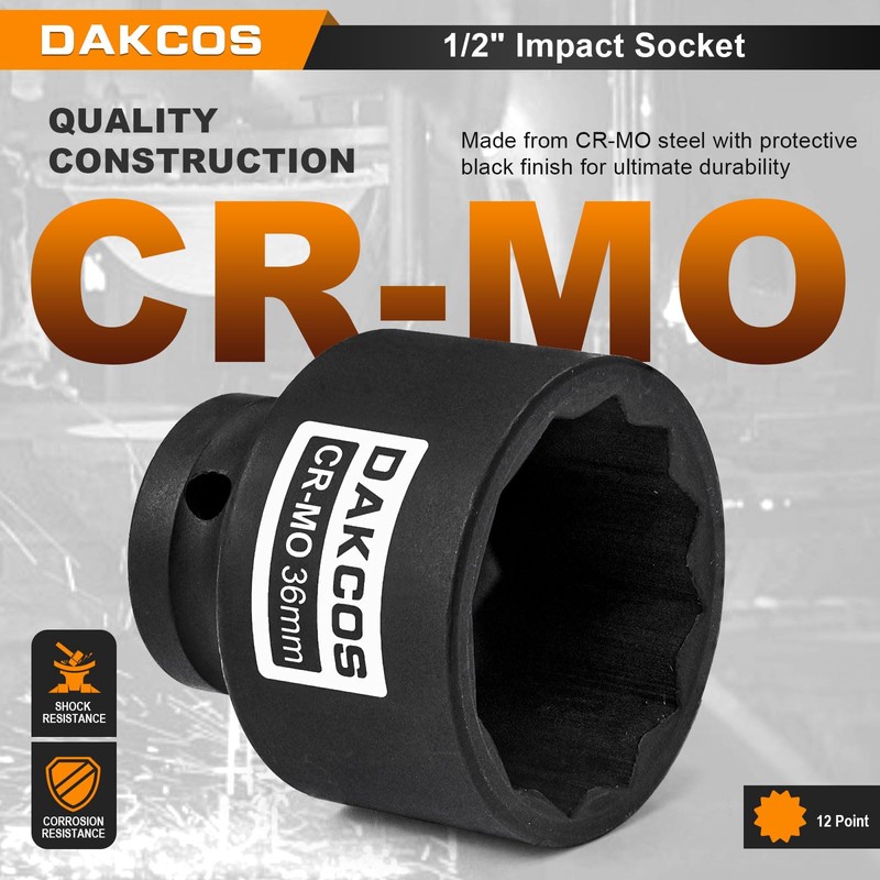 DAKCOS 1/2" Drive 36mm Impact Wrench Socket Drive Shaft Tool,