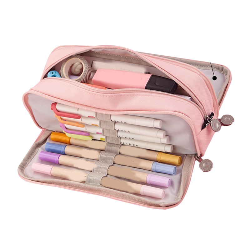 Pencil Pouch With 3 Compartments Large Capacity Double Opening Soft