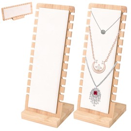 WANTOUTH 2 x 12 Slots Necklace Jewellery Stand Leather Padding Chain Stand 10 x 9.5 x 26.5 cm Necklace Stand Wooden Chain Holder Jewellery Rectangle Necklace Display for Necklace Pendant Bracelet