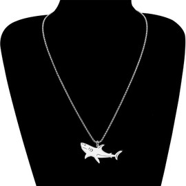 OUSIO Ferocious Shark Necklace Stainless Steel 18K Gold Silver Plated Marine Life Pendant Jewellry Occean Themed Party Gifts for Women Sea Lovers﻿ (Silver Plated)