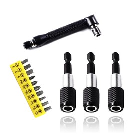 Drill Bit Extension 3 PCS 60MM Quick Release Magnetic 1/4” Hex Shank Drill Bit Holder Extender + Mini Screwdriver Set 10 PCS with Ratcheting Wrench Pocket Screwdriver Bit Set High Torque Offset BLK3-6