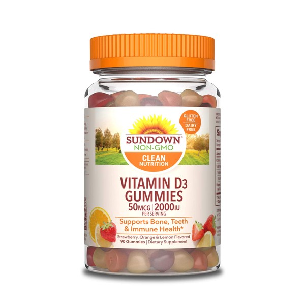 Vitamin D by Sundown, Supports Immune System, Bones and Teeth, D3 Gummies, Non-GMOˆ, Free of Gluten, Dairy, Artificial Flavors, 2000 IU, 90 Gummies