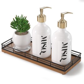 Wooden Decorative Tray, Oak 11.2" L Coffee Table Tray for Kitchen Countertop Soap Sponge Holder Candle Nightstand Table Centerpieces for Dining Room Decor Walnut