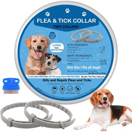 Flea Collar for Dogs, 2 Pack Collar for Dogs, 12 Months Protection, Waterproof, Adjustable One Size Fits All, Grey