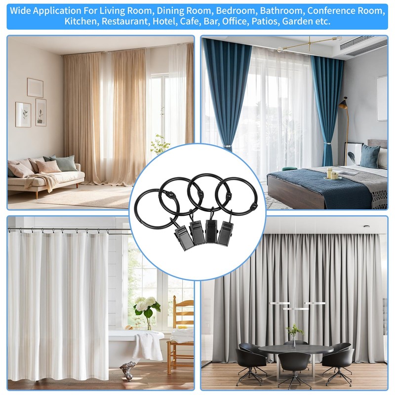 Manysky 36 Pack 1.26 Inch Openable Curtain Rings with Clips,