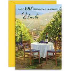 Uncle 100th Birthday Card - Sunshine and Wine - Medium Sized Card (A5 Size -148mm x 210mm) with Envelope