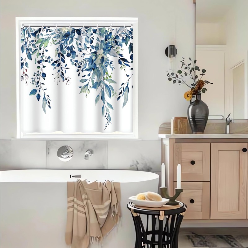 Ruelvth Shower Window Curtain, Blue Eucalyptus Bathroom Decor 40x36 Inch