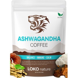 Tiger Ashwagandha Instant Mushroom Coffee - 30 Servings Arabica Blend with Reishi, Chaga & Lion's Mane | Adaptogen, Vegan, Antioxidant Support, Gluten-Free | Immune Booster, Focus & Energy