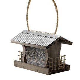 Heritage Farms Hanging Mount Backyard Rustic Ranch Farmhouse Style Wild Bird Feeder with Galvanized Metal Roof and Dual Suet Cages
