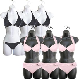 DisplayTown Black & White Female Mannequin Hip Long Hollow Back Body Torso Dress Form & Hanging Hook, S-M Sizes (6 Pack)