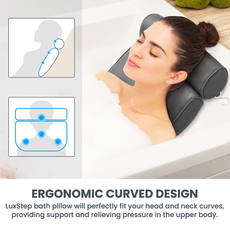 LuxStep Bath Pillow Bathtub Pillow with 6 Non-Slip Suction Cups,14.6x12.6