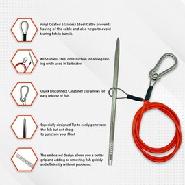 Fish Stringer for Spearfishing with Coated Stainless Steel Cable and Heavy Duty Carabiner (Float Fish Stringer)