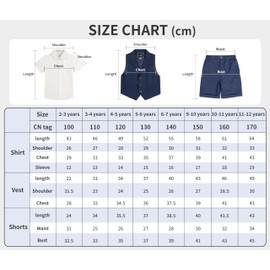Set of 4 Boys Summer Wedding Leisure Suit Vest Shirt Short with Bow Tie - navy, size: 164