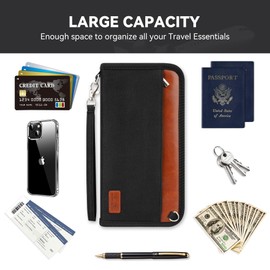 HOOMIL Travel Passport Wallet, Large Family Passport Holder Documents Organizer with RFID Blocker for Men & Women - Black